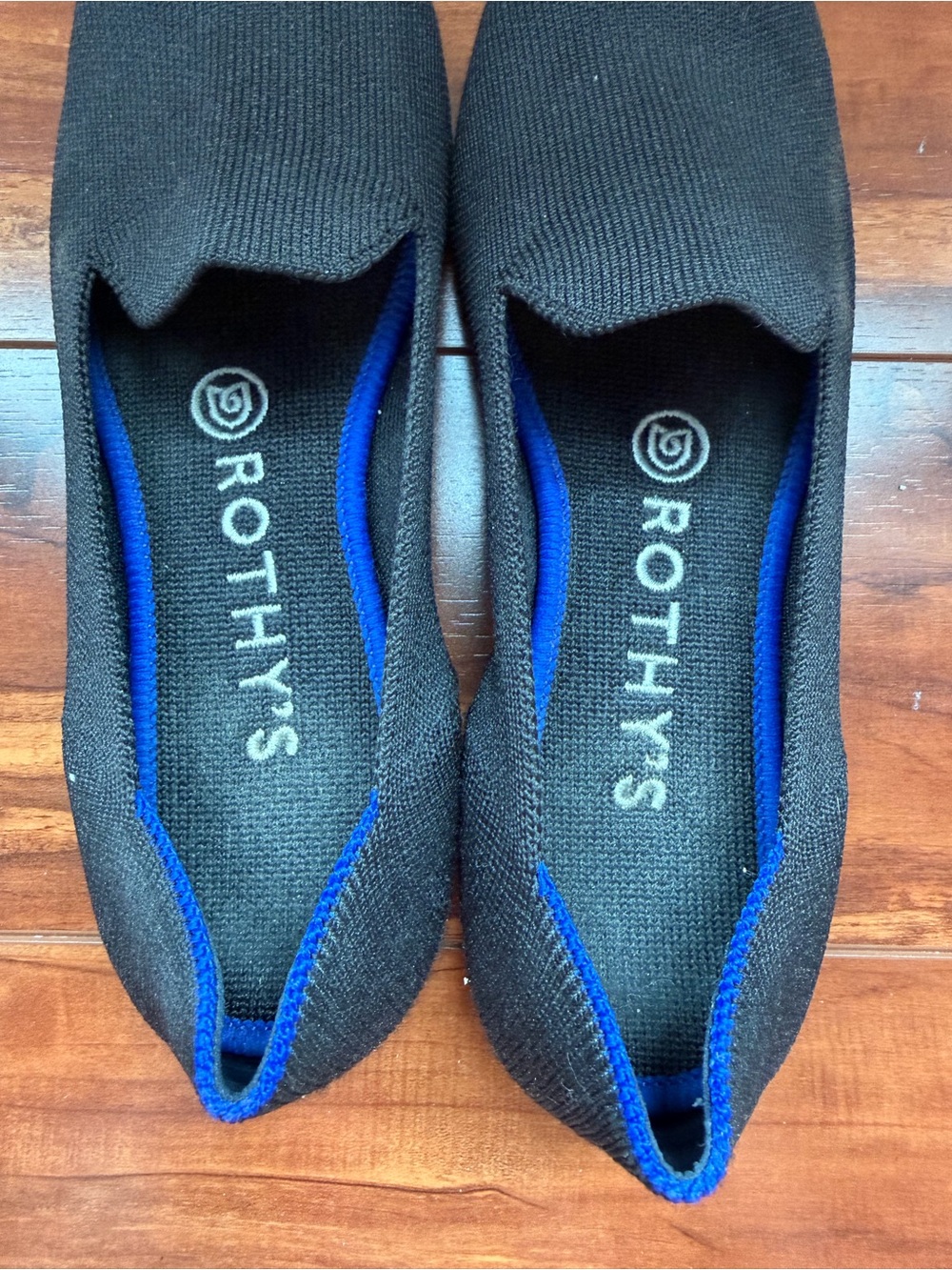 Rothy's Black Slip-On Loafers with Blue Trim - Picture 3 of 4